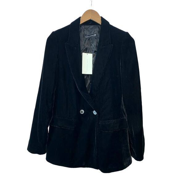 NWT Zara Woman Velvet Double-Breasted Blazer Jacket Size XS in Black - Picture 1 of 9